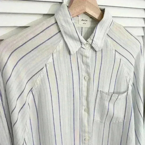 Aritzia Wilfred Free Linen Boyfriend Shirt | White Striped | SZ S - Picture 4 of 8